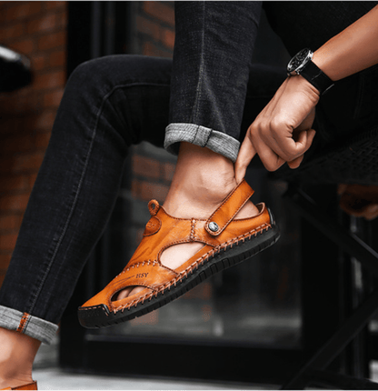 Men's Brown Water Shoes Closed Toe Fisherman Sandals
