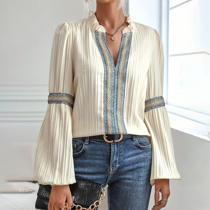 Feminine Ruffled Neck Women's Long Sleeve Top