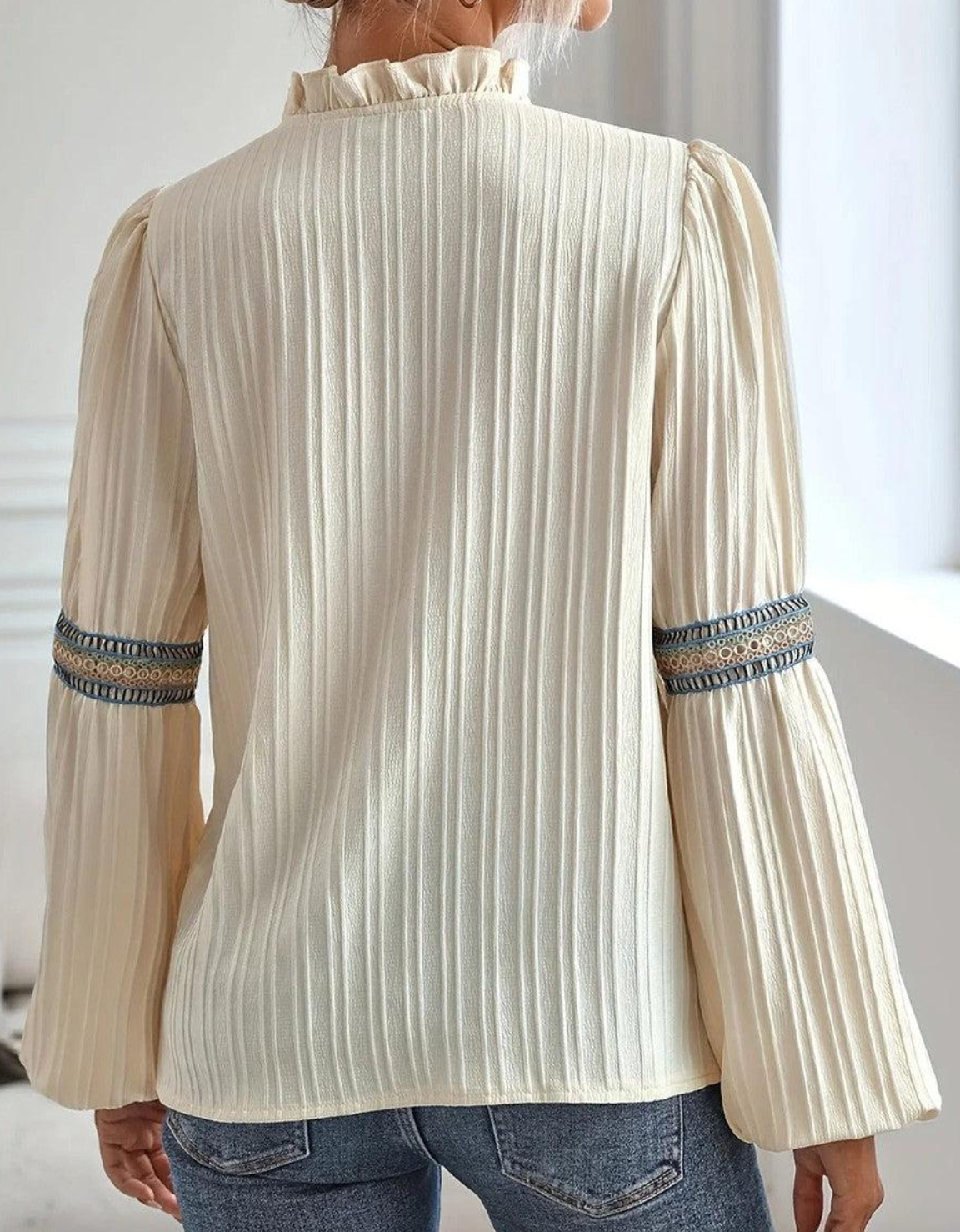 Feminine Ruffled Neck Women's Long Sleeve Top