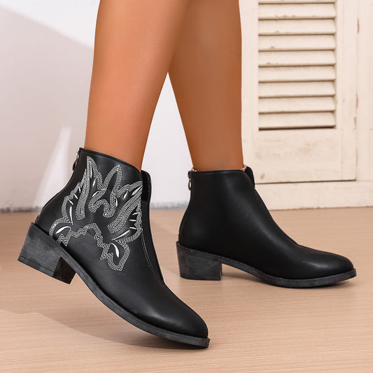 Vintage Synthetic Leather Ankle Boots - Luxivelle