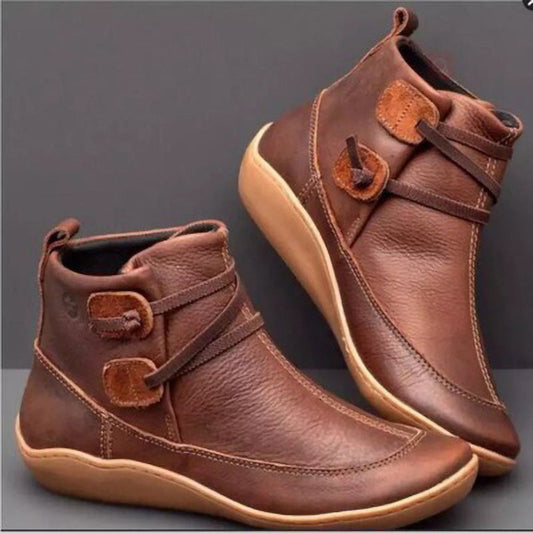 Women's Low Heel Ankle Boots with Buckle Detail - Luxivelle