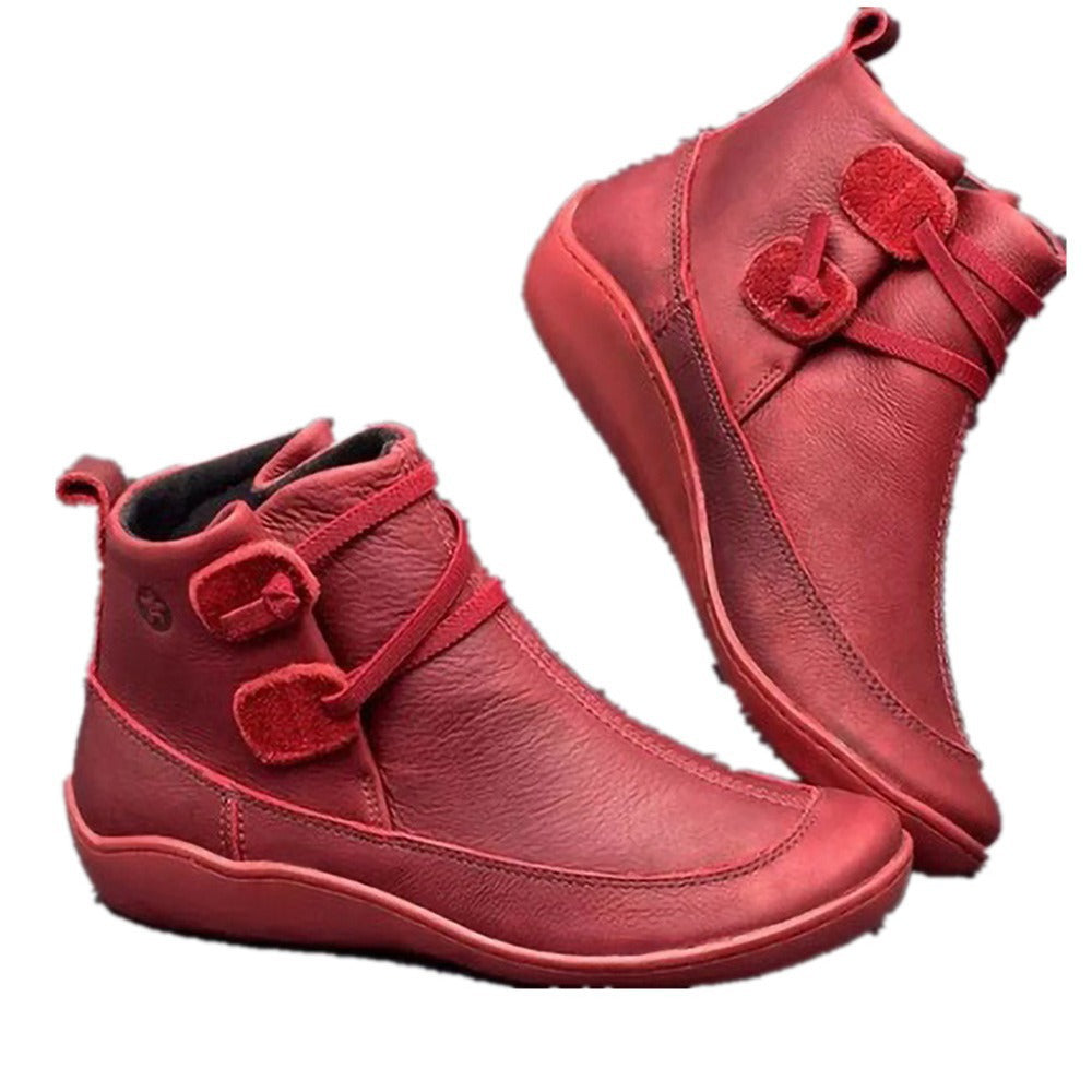 Women's Low Heel Ankle Boots with Buckle Detail