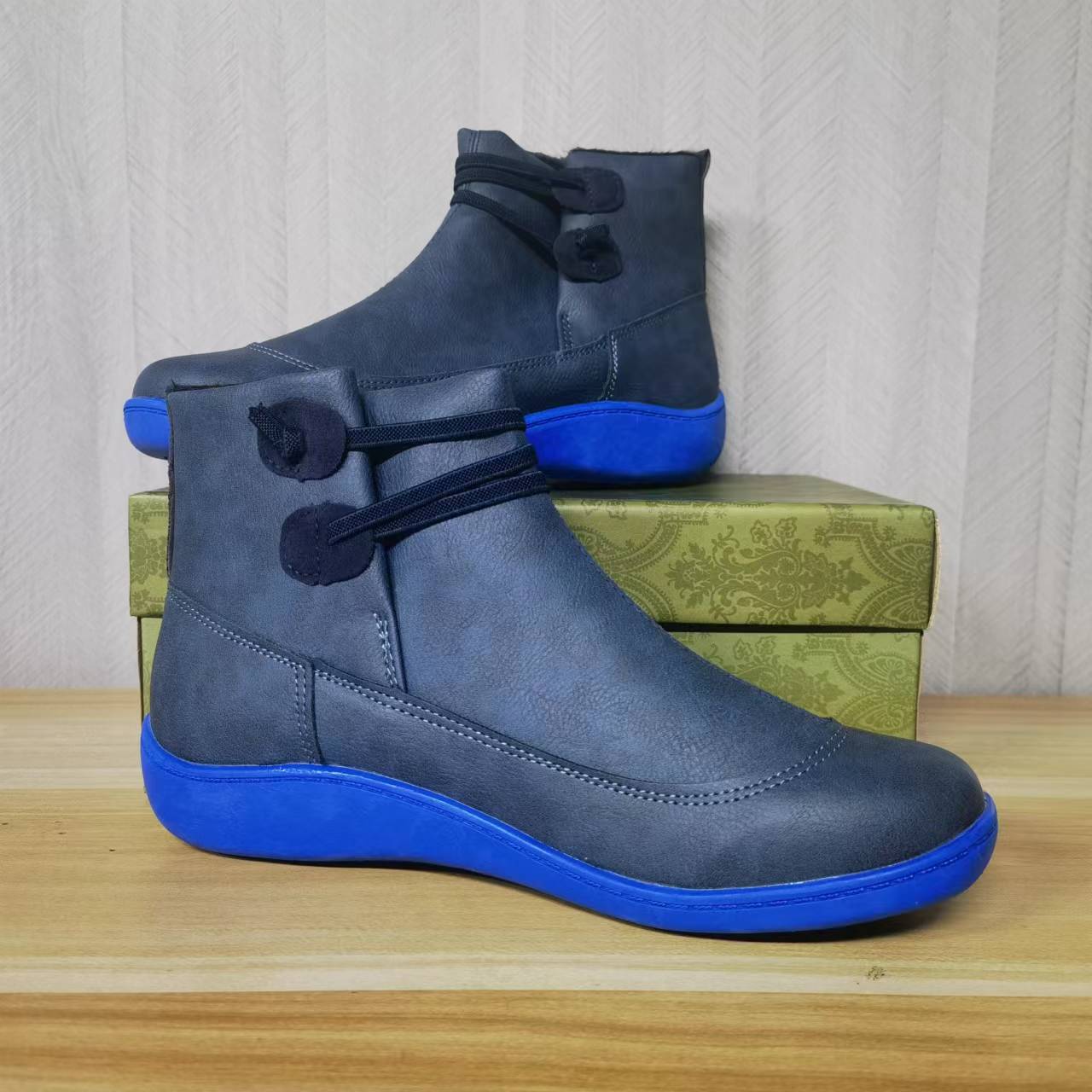 Women's Low Heel Ankle Boots with Buckle Detail