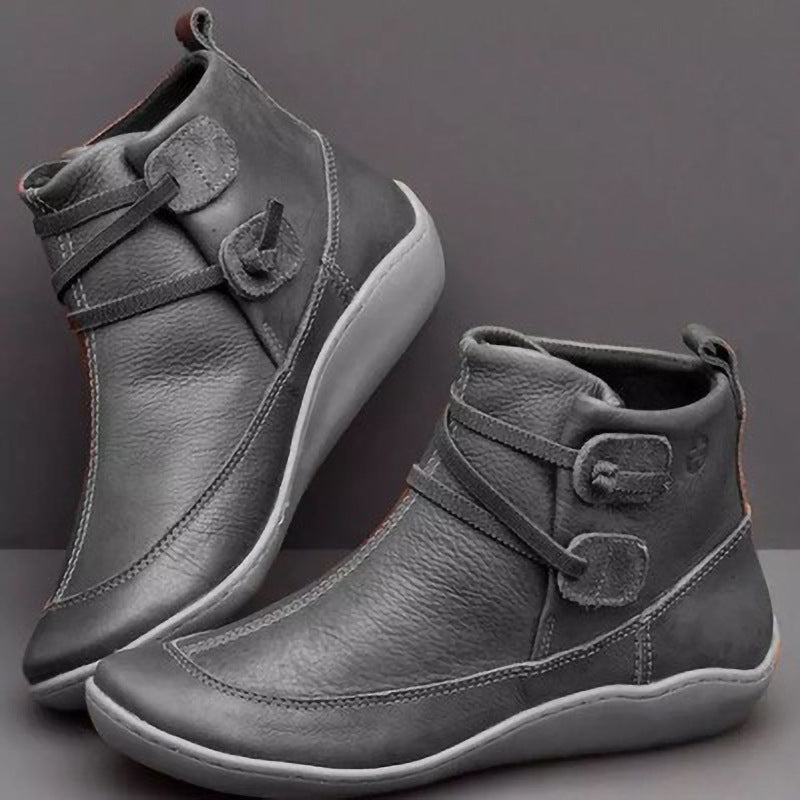 Women's Low Heel Ankle Boots with Buckle Detail