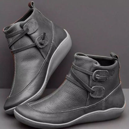 Women's Low Heel Ankle Boots with Buckle Detail