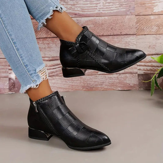 Women's Zip Up Ankle Boots with Buckle Detail - Luxivelle
