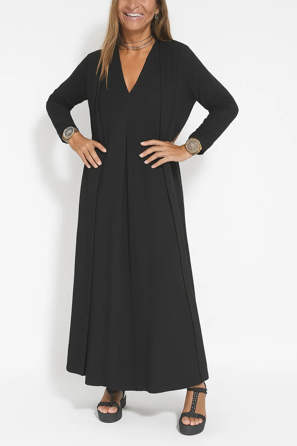 Classic Long Dress with Coordinating Cardigan