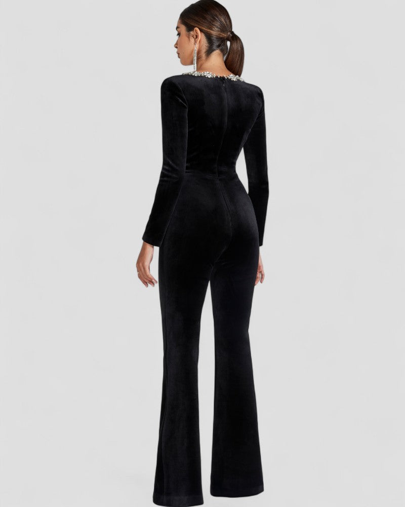 Black Jumpsuit with long sleeves and floral detail 3