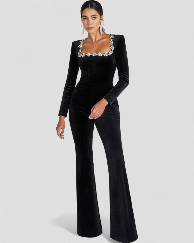 Black Jumpsuit with long sleeves and floral detail 4