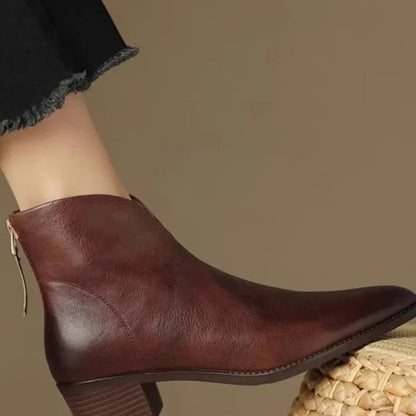 Trendy Pointed Toe Leather Ankle Boots