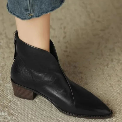 Trendy Pointed Toe Leather Ankle Boots