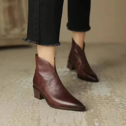 Trendy Pointed Toe Leather Ankle Boots