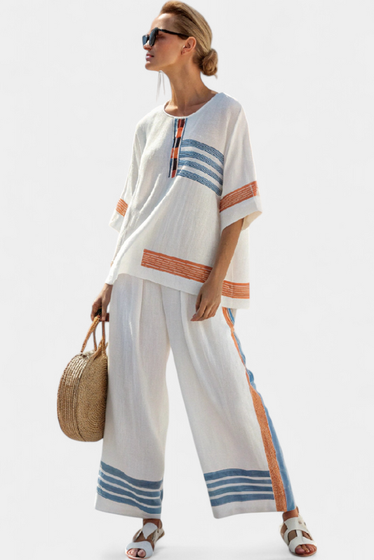 Colorful Stripe Two Piece Women's Outfit Set - Luxivelle
