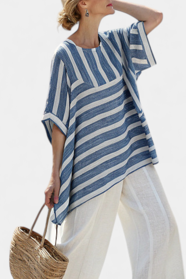 Blue Striped Linen Set | Women's Summer Outfit 1