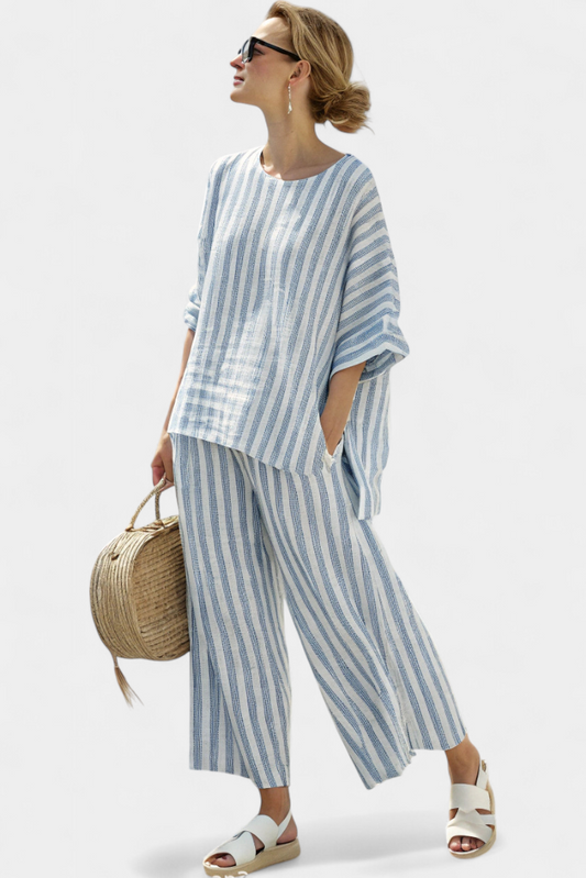 Casual Navy Blue Stripe Pantsuit for Women - Luxivelle