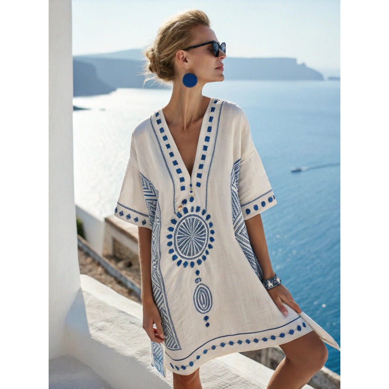 Colorful Embroidered Maxi Sundress for Women