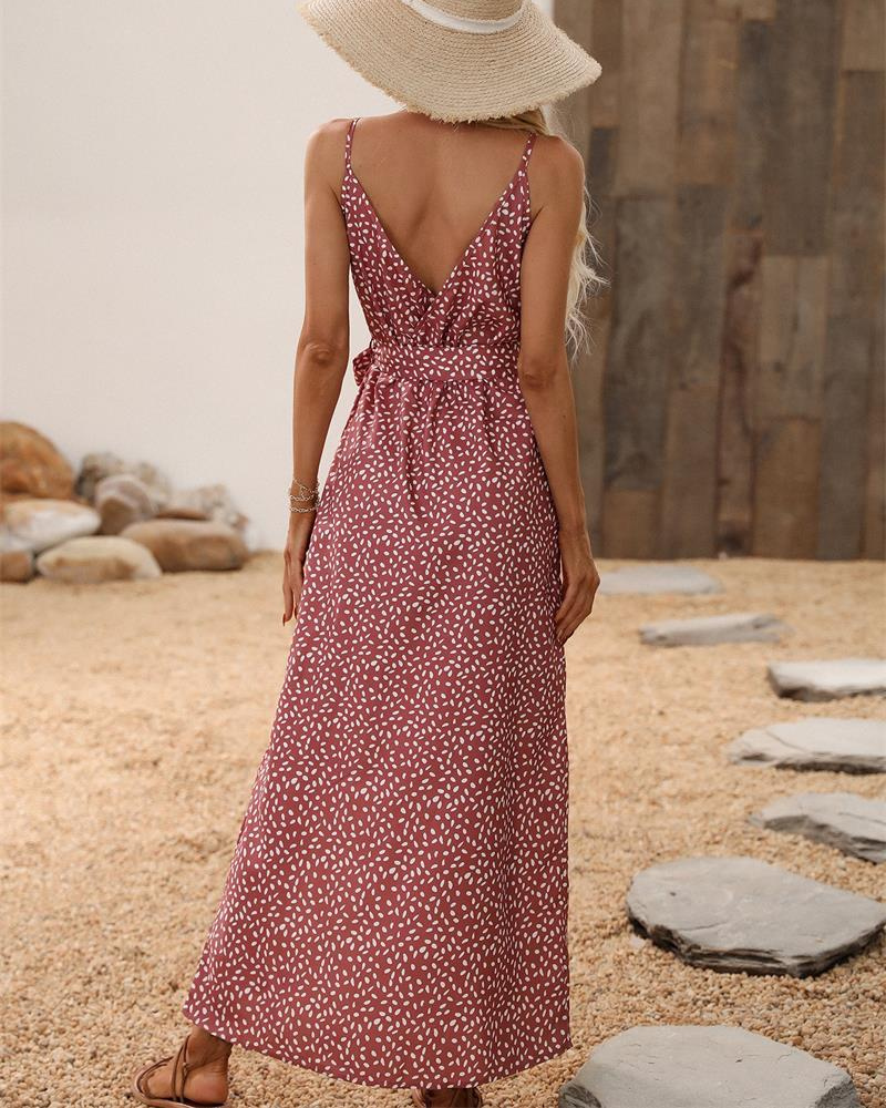 Chic Summer Sleeveless Print Dress with Split