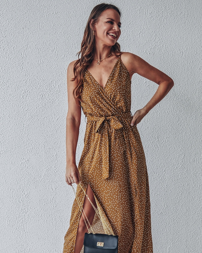 Chic Summer Sleeveless Print Dress with Split