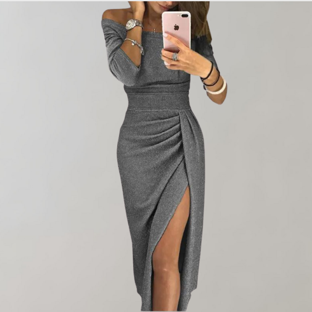 Chic Cold Shoulder Split Midi Dress for Ladies