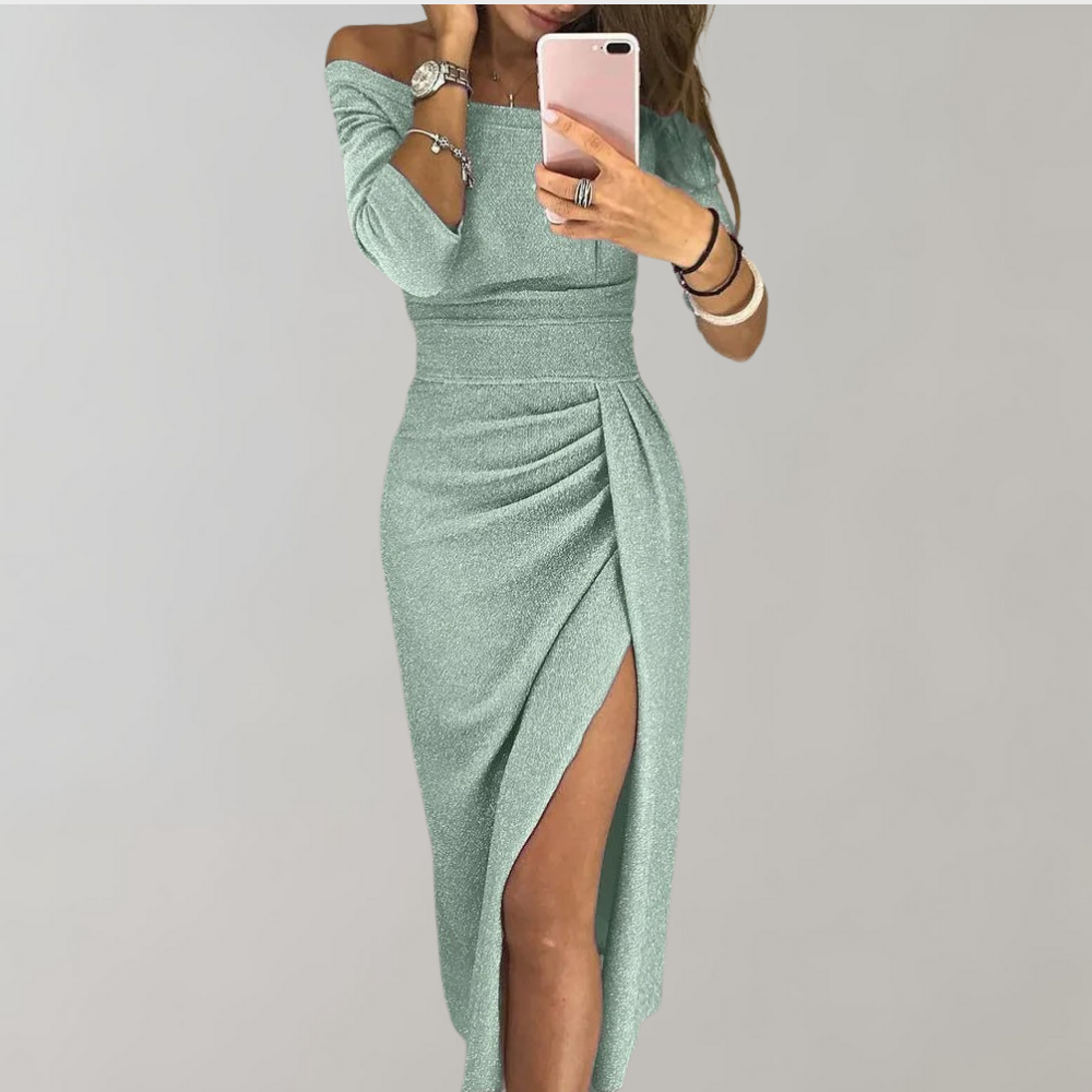 Chic Cold Shoulder Split Midi Dress for Ladies