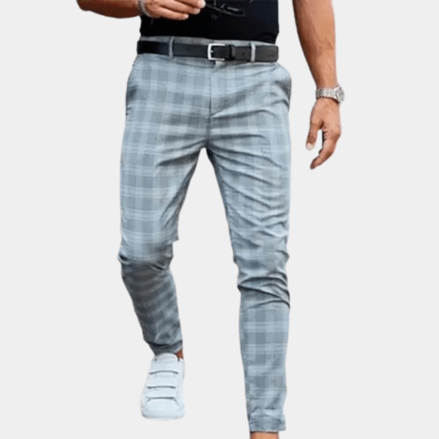 Regular Fit Plaid Trousers for Men