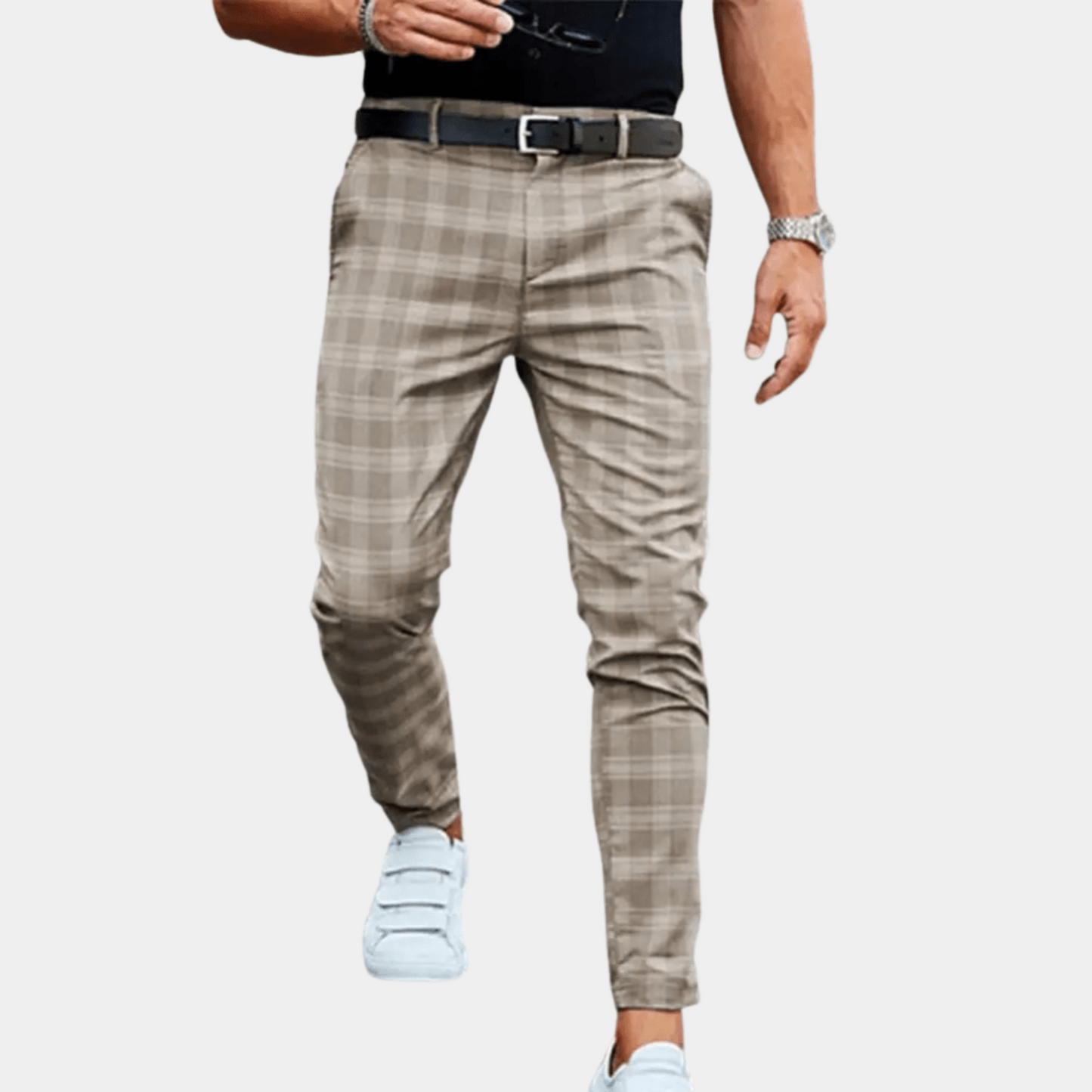 Regular Fit Plaid Trousers for Men
