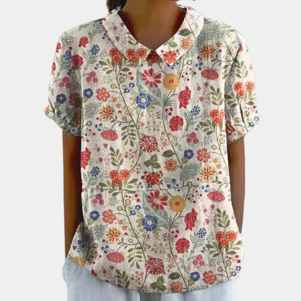 Comfortable V-Neck Floral Women's Summer Blouse - Luxivelle