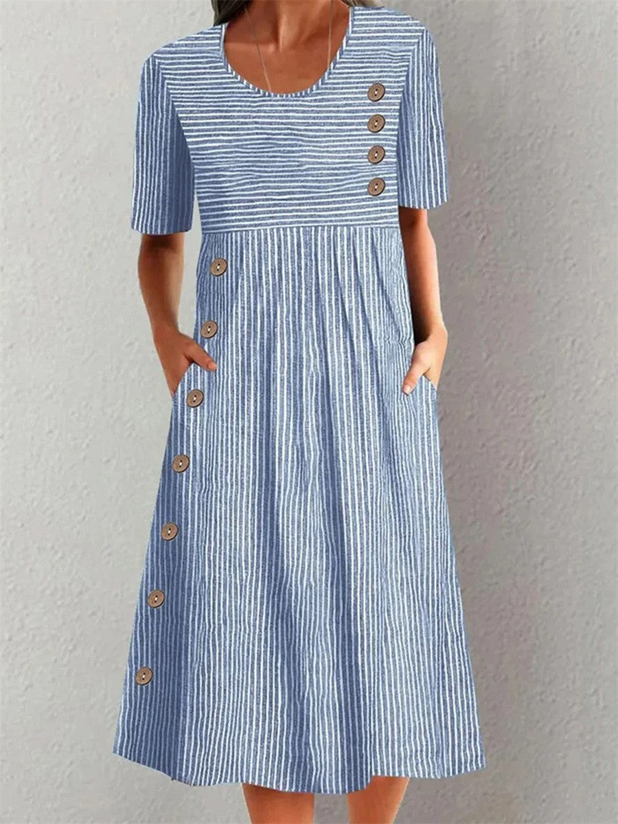 Classy Button Front Flared Dress - Luxivelle
