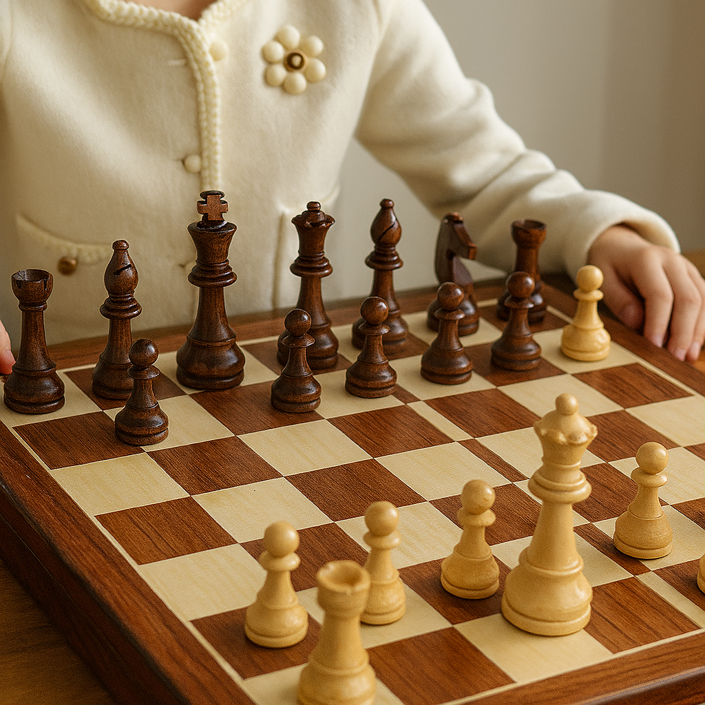 Premium Chess Set - Solid Wood Folding Board with Carved Pieces