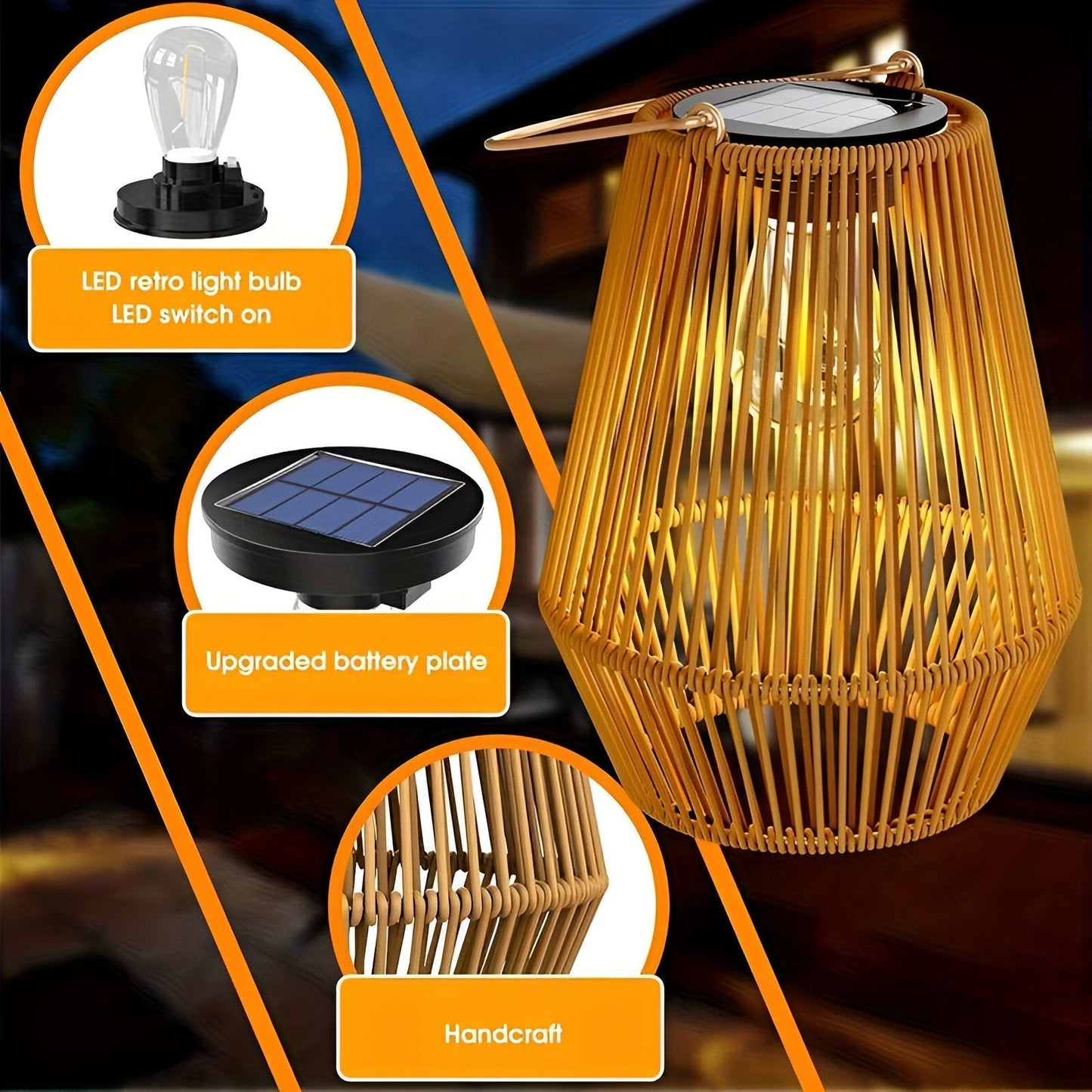 Outdoor Bamboo Solar Powered Lantern Light
