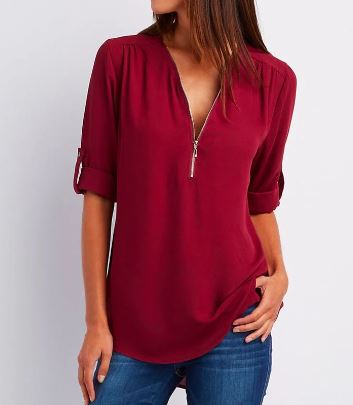 Ladies' Zip Front Casual Blouse Shirt