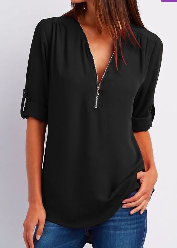 Ladies' Zip Front Casual Blouse Shirt
