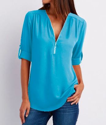 Ladies' Zip Front Casual Blouse Shirt