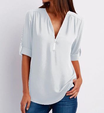 Ladies' Zip Front Casual Blouse Shirt