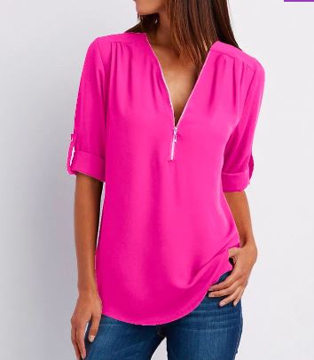 Ladies' Zip Front Casual Blouse Shirt