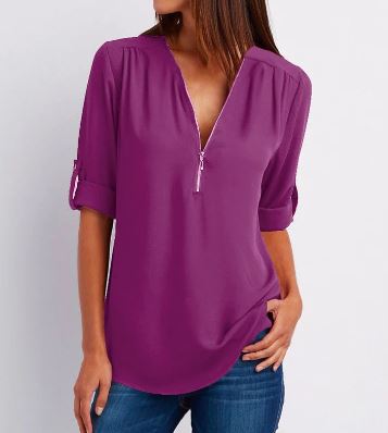 Ladies' Zip Front Casual Blouse Shirt
