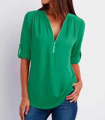 Ladies' Zip Front Casual Blouse Shirt