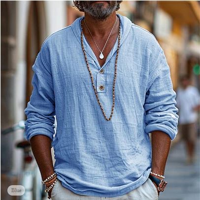 Variant image for Benno Men's Linen Popover Shirt – Cotton Blend, Casual Long Sleeve-1