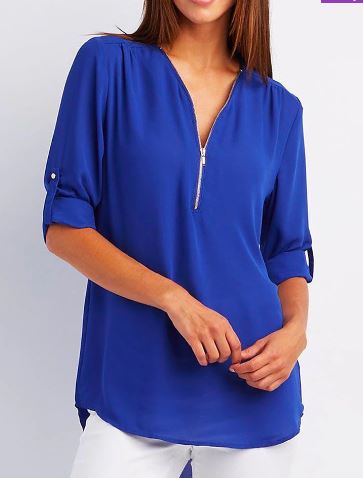 Ladies' Zip Front Casual Blouse Shirt