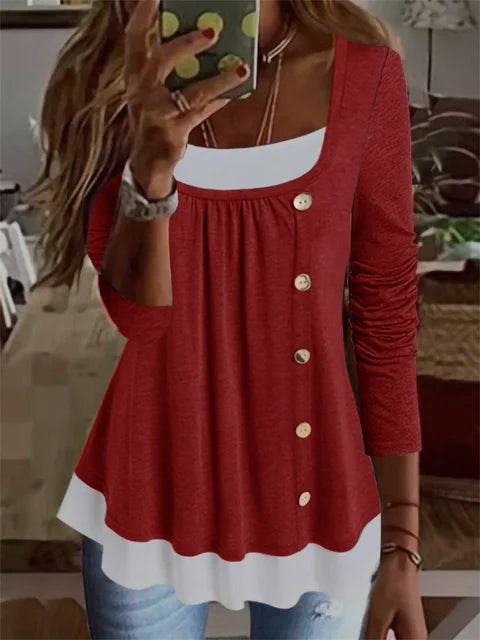 Ladies Relaxed Fit Gathered Long Sleeve Top