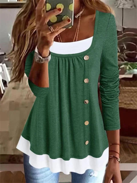 Ladies Relaxed Fit Gathered Long Sleeve Top