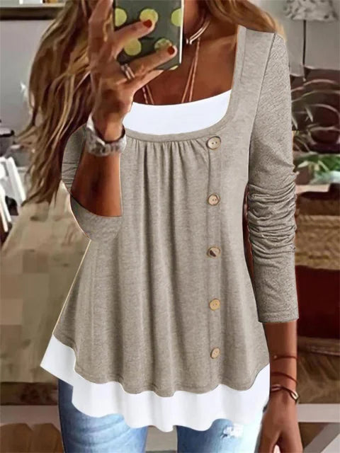 Ladies Relaxed Fit Gathered Long Sleeve Top