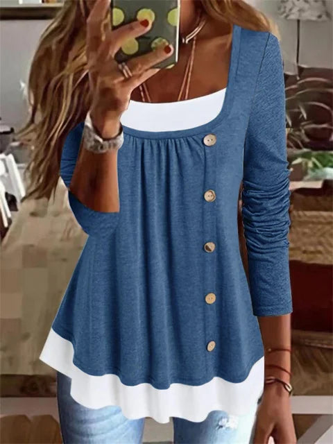 Ladies Relaxed Fit Gathered Long Sleeve Top
