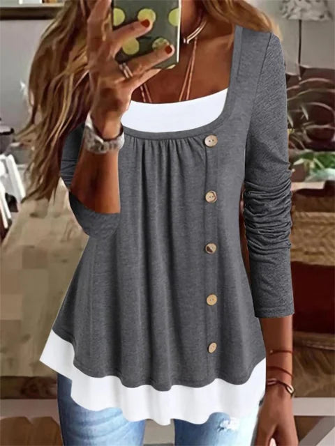 Ladies Relaxed Fit Gathered Long Sleeve Top