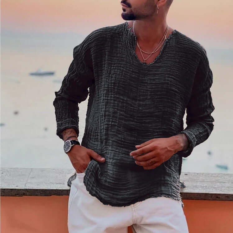 Casual T-Shirt For Men | V-neck | Black