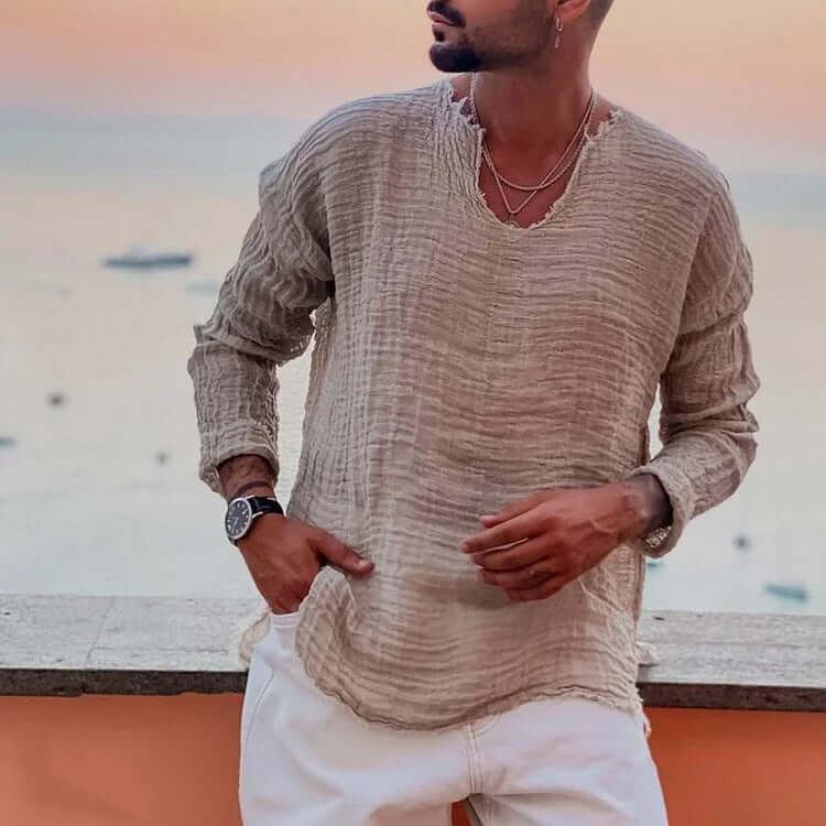 Casual T-Shirt For Men | V-neck | Brown