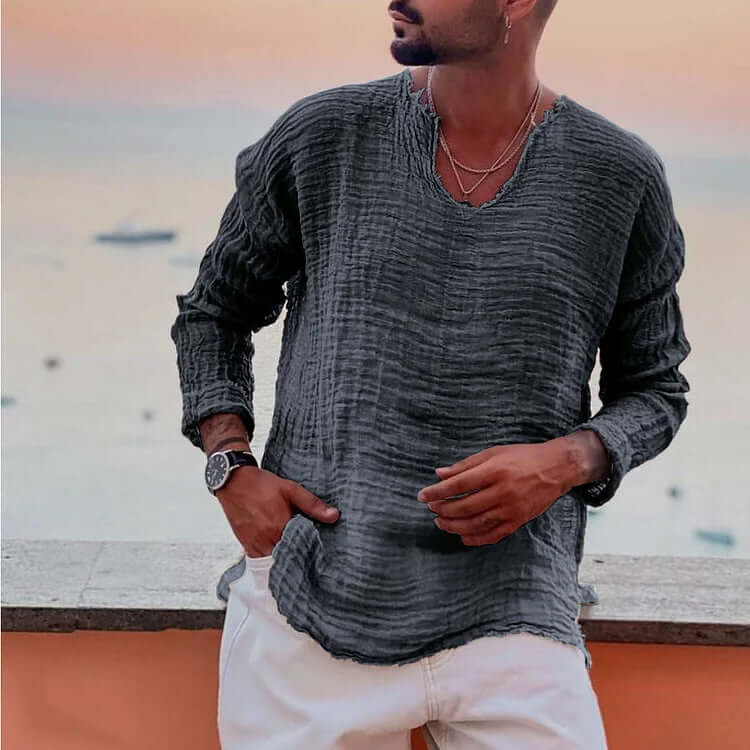 Casual T-Shirt For Men | V-neck | Dark Gray