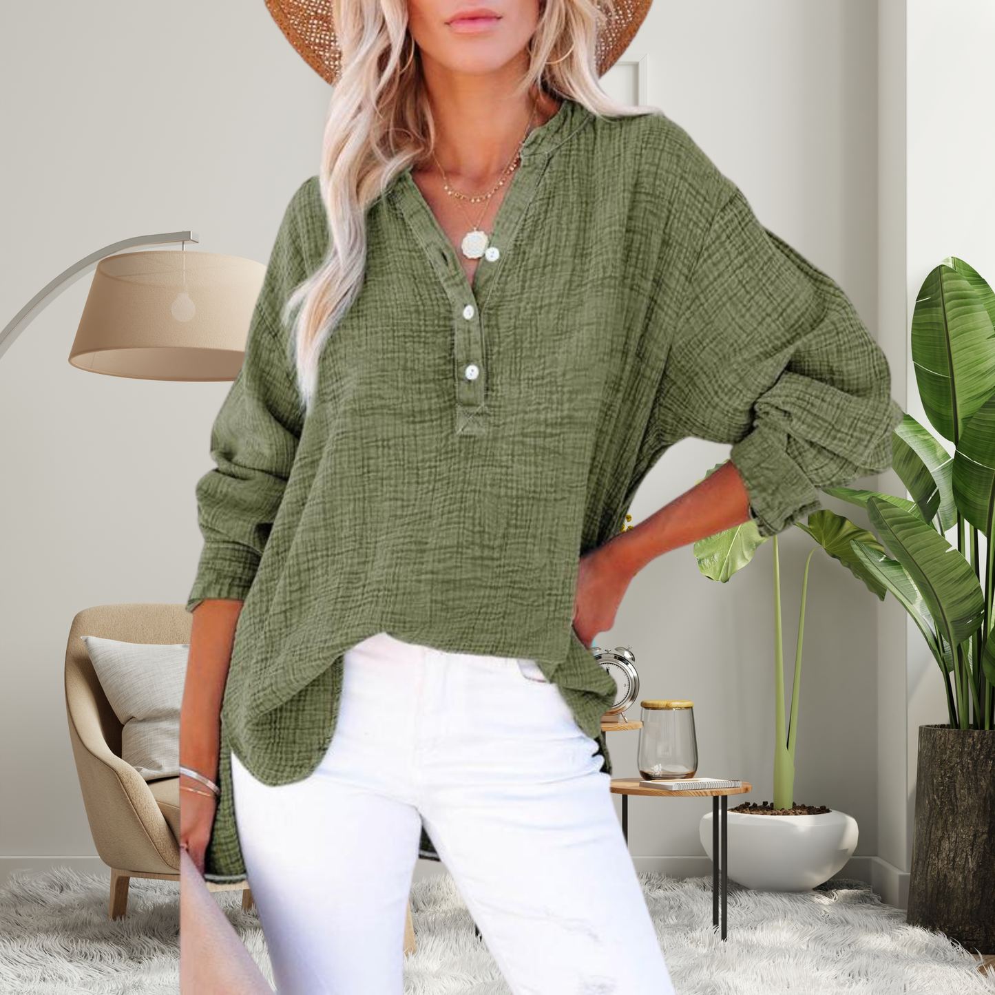Comfy V Neck Long Sleeve Women's Blouse