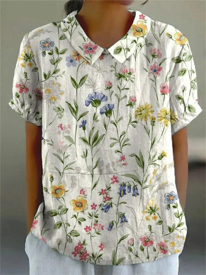 Melanie | Elegant Floral Cotton Summer Blouse