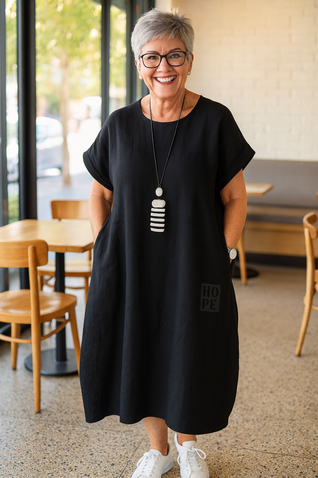 Elegant White Casual Dress with Sleeves and Pockets - Luxivelle